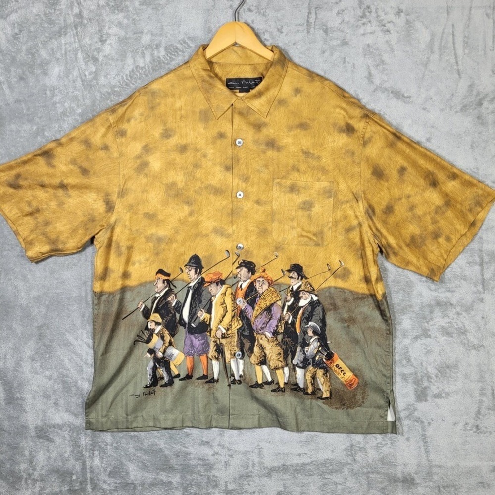 Guy Buffet Scots Golf Button Front Hawaiian Shirt Mens Extra Large XL AOP